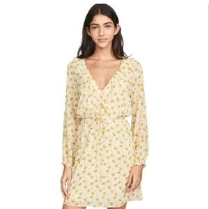 Joie Dress Marelle Antique Moss Cream Yellow Floral Long Sleeve Silk Ruffle NWT